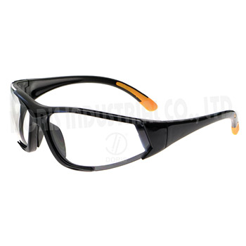 Full frame safety spectacles with dual injected temples