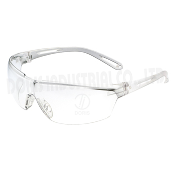 One piece safety spectacles with vented temples